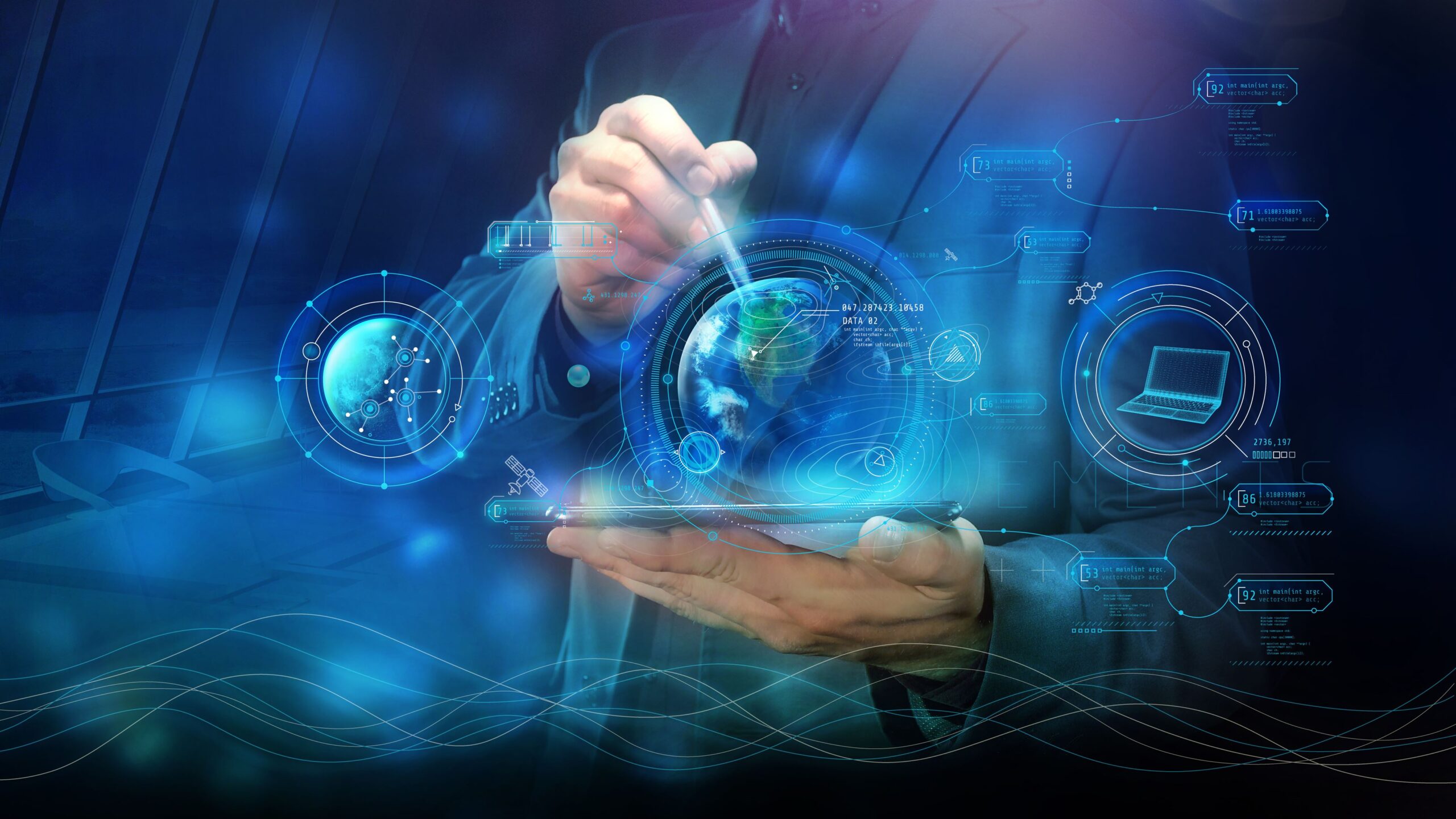 business virtual infographic elements earth hologram scaled