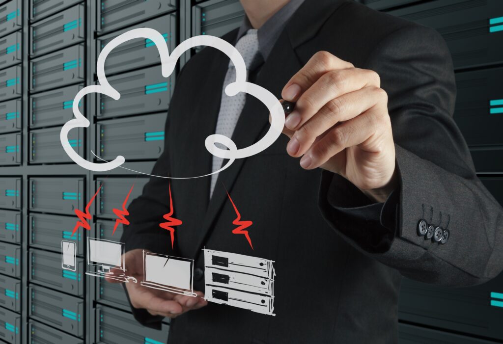 businessman drawing cloud computing diagram new computer interface scaled
